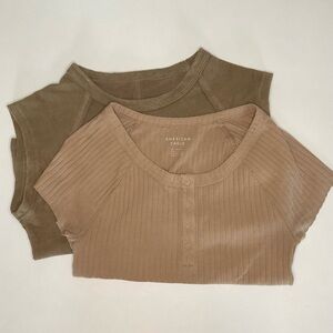 Short Sleeve Brown Crop Tops - Lot of 2